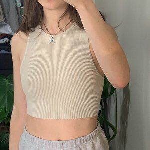 Aritzia Sculpt Knit Racer Cropped Tank in Matte Pearl